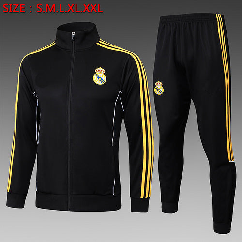 2025-26 Real Madrid Black-Yellow Adult long pull training suit
