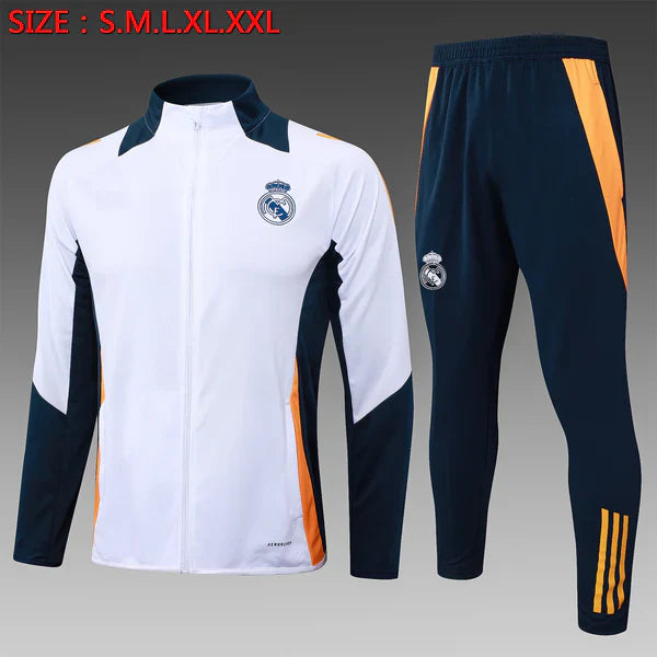2024-25 Real Madrid White Training Suit Kit Long zipper