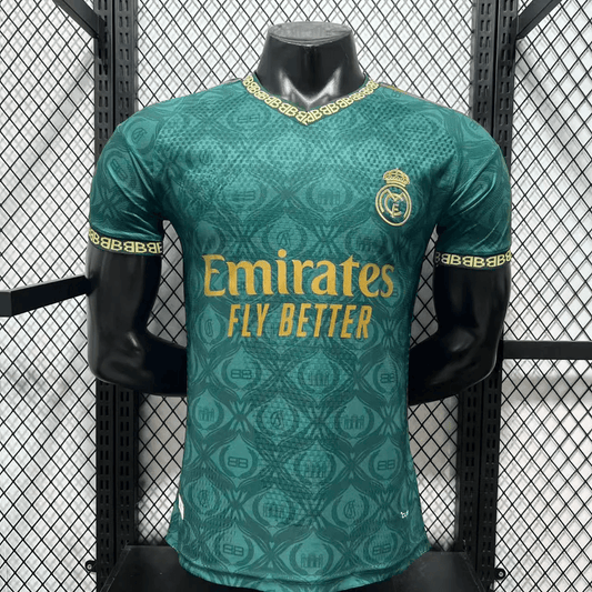 Real Madrid 2026-27 jersey with gold logo and sponsor