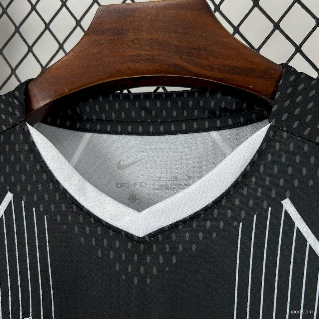 Neckline of black Barcelona jersey with white trim, sports fan apparel